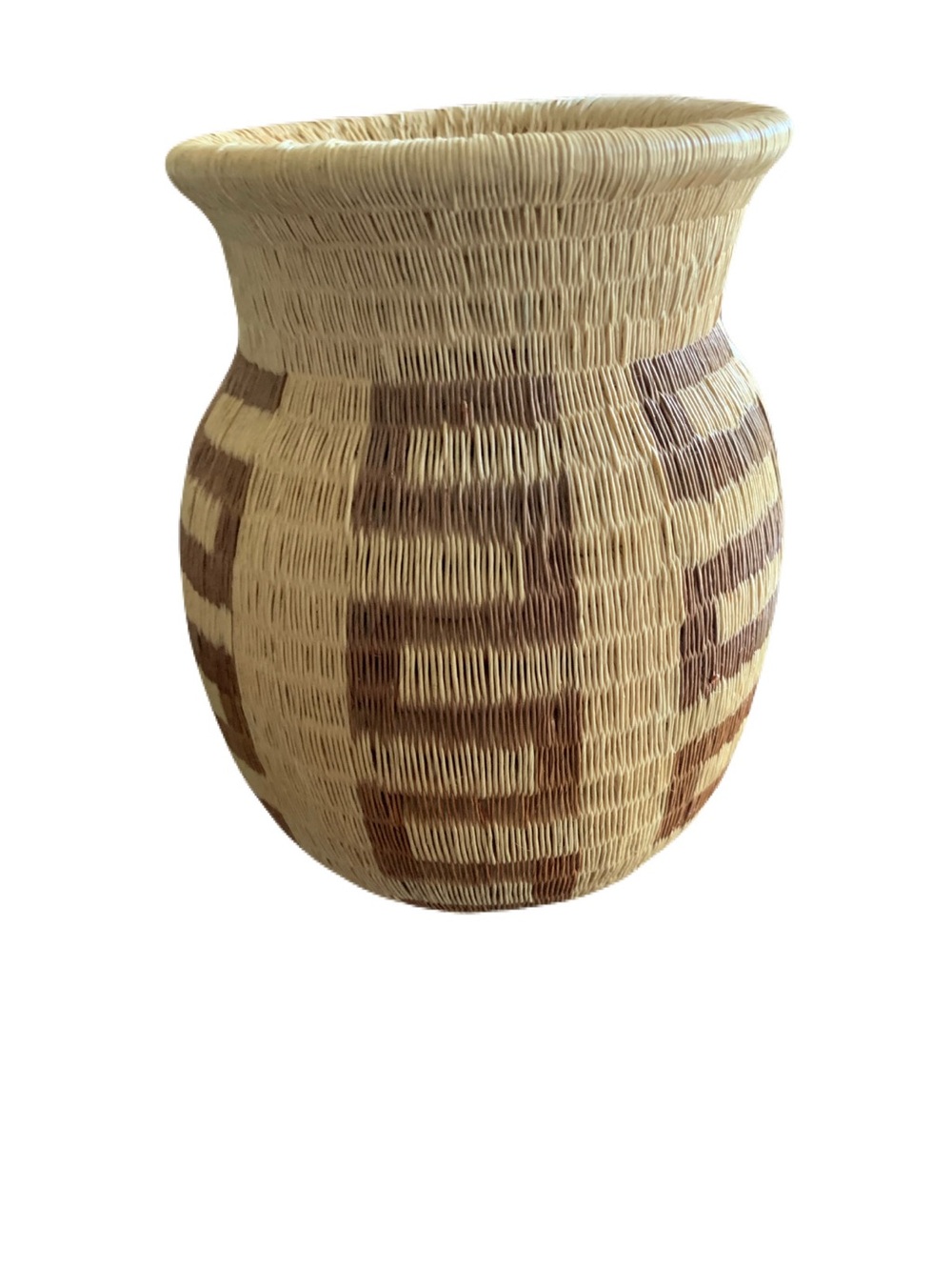 Wounaan Style Handwoven Basket Zig Zag Motif Panama Chunga Palm Tribal Art Vase